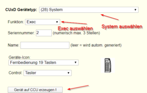 CuX Exec Gerät erstellen