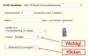 CuX Gerät erstellen