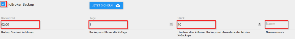 ioBroker Backup Einstellungen