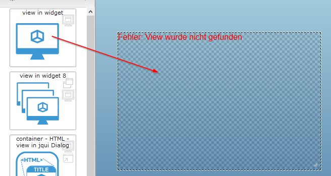 "view in widget" auf die View ziehen