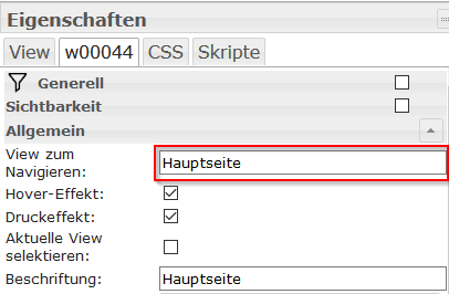 Dem Navigations Widget die Seite zum Navigieren zuweisen