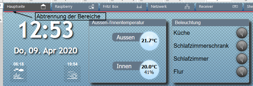 Bereich für die Navigation (Oberer Teil)
 Bereich für den Inhalt (Unterer Teil)