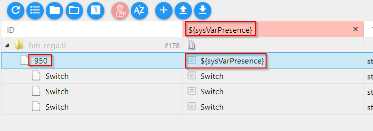 Variable Anwesenheit (${sysVarPresence}) in ioBroker