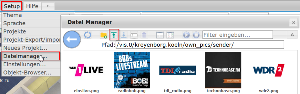 Senderlogos über den Dateimanager hochladen